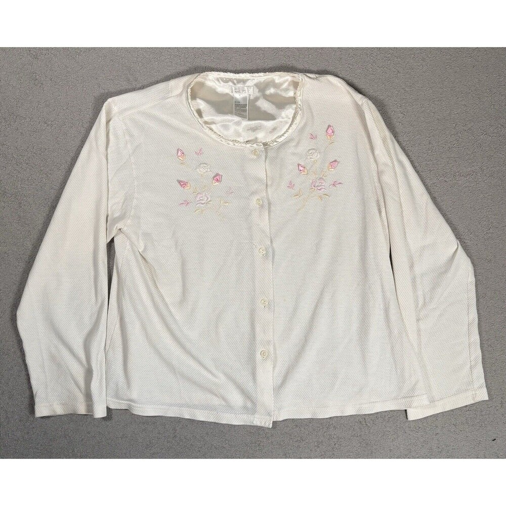 Size M Ivory Cardigan Sweater 3D Flower‎ Lace Collar Cottagecore Y2K Teacher
